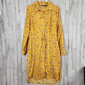 Lauren Ralph Lauren Floral Shirt Dress Mustard Yellow Size 14